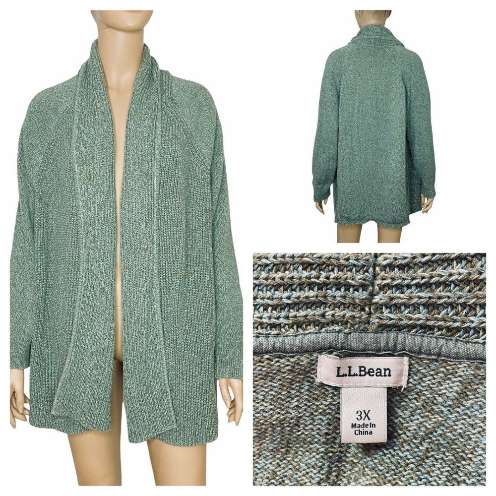 LL Bean Women's Size 3X Green Cardigan Open Front Oversized Heavy Knit
